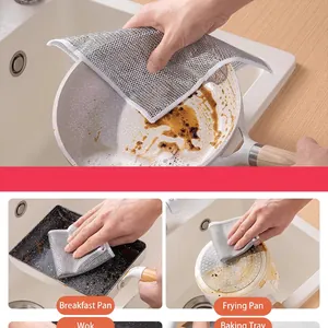 Silver wire dishcloth for kitchen cleaning with rich foam for non-stick pots and pans