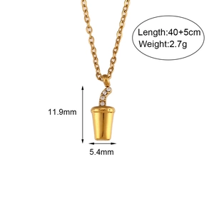 Minimalist 18K gold plated soda cup necklace with micro-pave crystals on white background