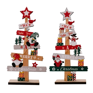 Décoration de table de Noël en bois avec Père Noël, bonhomme de neige et message festif