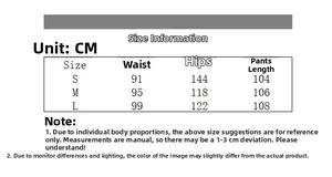 Detailed size guide for classic black parachute pants with waist and length dimensions