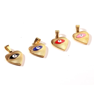Golden heart-shaped devil eye pendants in multiple colors for DIY jewelry making