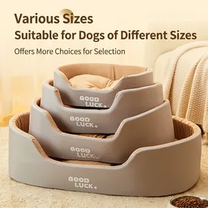 Washable 4-size nesting pet beds in grey fabric with warm beige plush cushions