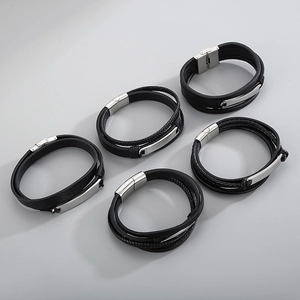 Mens Braided Leather Bracelet With Stainless Steel Plate Magnetic Clasp Punk Business Style