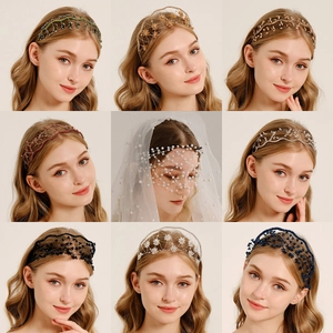 Handmade Woven Crystal Beaded Headband Vintage Wedding Bridal Tiara Rhinestone Hair Accessories For Women Party Photography