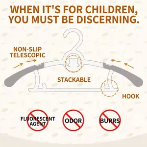Multifunctional telescopic baby clothes hanger with non-slip design and stackable hooks