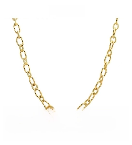 Macro detail of the chunky gold-tone stainless steel twist chain necklace links