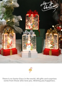 Lighted Christmas gift box lanterns with Santa and LED glitter snow globes