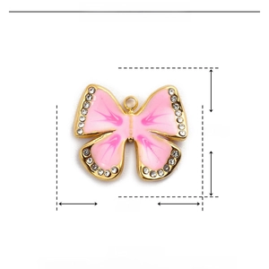 Pendente farfalla in smalto rosa e acciaio inossidabile con strass e misure dettagliate