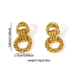 Modern 18k gold plated stainless steel twisted drop earrings with dimensions and weight