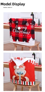 Detail of Christmas chair covers with Santa Claus cartoon and buffalo plaid festive designs