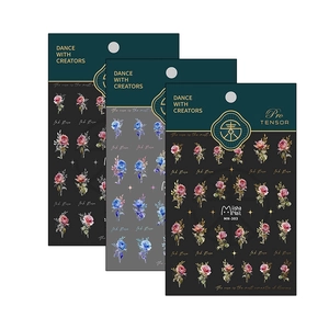 Vintage oil painting floral nail stickers featuring rose patterns and retro ink style