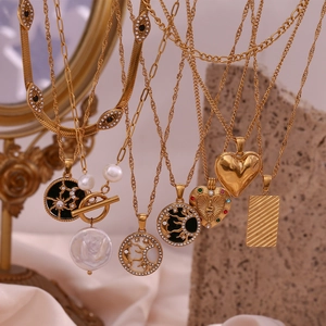 Vintage 18K gold-plated stainless steel necklaces with heart and celestial pendants