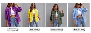 Damen Denim-Jacke mit Fransen-Saum in Traubenlila, Gelb, Armeegrün und Himmelblau