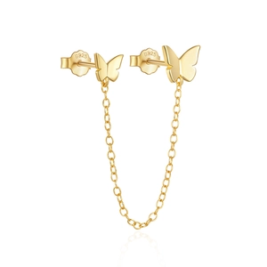 Detail of S925 sterling silver butterfly ear chain with gold plating and chain link