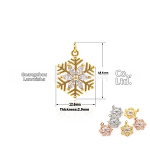 Macro shot of micro-paved zircon snowflake pendant with detailed 18.6x12.6mm dimensions