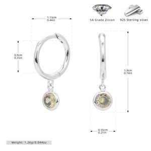 Detailed S925 sterling silver hoop earrings with precise size dimensions and 5A zircon weight