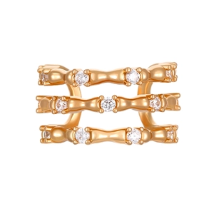Detailed view of triple-layered golden ear cuff featuring pavé-set white zirconias