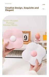 Portable four-leaf clover makeup mirror with back buckle design and storage compartments