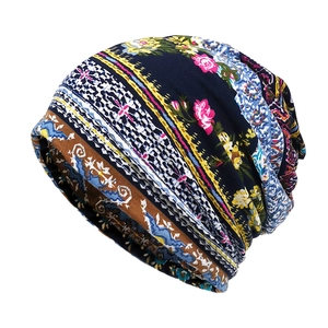 Bonnet long bleu marine à fleurs pour femme, tour de cou polyvalent avec imprimé vintage