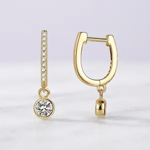 U Shaped Drop Earrings 18K Gold Plated Copper Micro Paved Zircon Vintage Minimalist Jewelry For Women