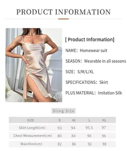 Tableau des tailles pour nuisette en satin dos nu avec mesures détaillées du produit