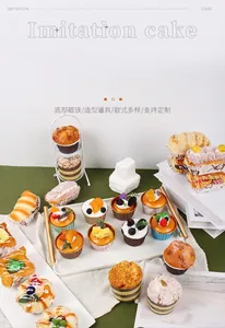 Detailed macro view of artificial cupcakes and bread with realistic cream and base magnets