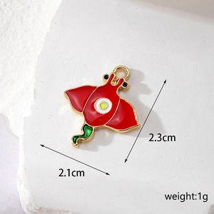Macro detail of red ray pendant showing 2.1cm width and 2.3cm height measurements