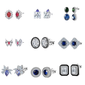 S925 sterling silver earrings set featuring colorful zircon in various elegant shapes