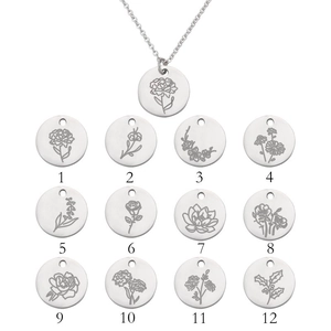 Collana con Pendente Fiore del Mese di Nascita in Acciaio Inossidabile Oro Argento Minimalista Floreale Gioielli Regalo per Donna Bambini