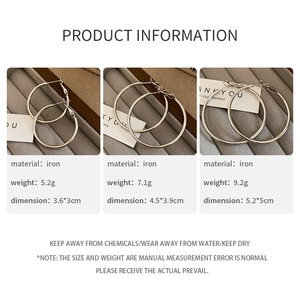 Three sizes of silver round hoop earrings with detailed dimensions and weight info