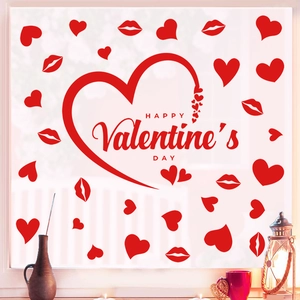 Valentine's Day PVC Wall Stickers Heart Lips Cupid Patterns Romantic Home Window Decals Party Decoration Supplies