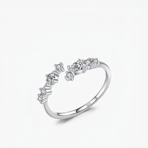 925 Sterling Silver Open Adjustable Ring Zircon Pear Cut Minimalist Geometric Jewelry For Women