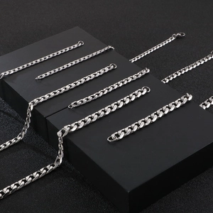 Necklace And Bracelet Stainless Steel Cuban Link Curb Figaro Chain Hip Hop Punk Jewelry For Men Silver Color