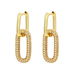 Elegante goldfarbene geometrische Kettenohrringe mit funkelnden weißen Zirkonia-Steinen