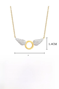 Detail showing titanium steel wing necklace with 40+5cm chain and cubic zirconia pendant