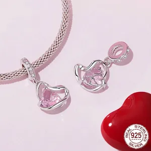 S925 sterling silver heart necklace featuring a large pink zircon on a snake chain