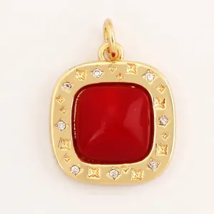 Square gold pendant with red stone and dimensions 15mm x 21mm for DIY jewelry