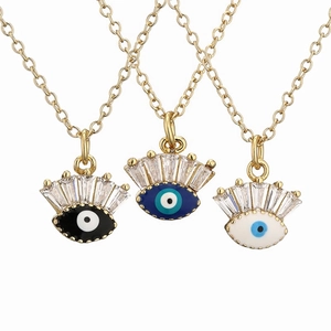 Evil Eye Pendant Necklace Copper Micro Pave Zirconia Enamel Blue Eye Lucky Amulet Jewelry For Women