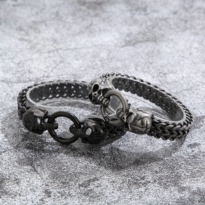 Punk style skull head bracelets in matte black and vintage silver stainless steel