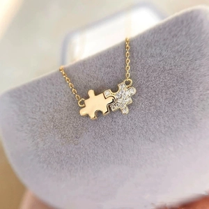925 Sterling Silver Necklace 14K Gold Plated Interlocking Puzzle Piece Pendant Cubic Zirconia Minimalist Chic For Women