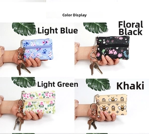 Mini floral printed coin purses and key bags with metal rings in various colors