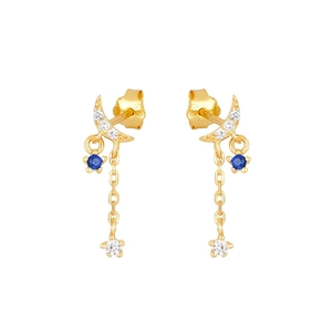 Orecchini Pendenti Francesi di Lusso con Luna e Stella e Nappina per Donna Perno in Argento Sterling 925 Rame e Strass