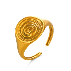 Minimalist 18K gold plated spiral geometric open ring with polished metal swirl design
