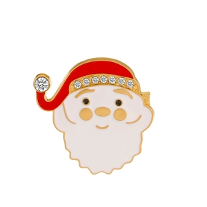 Broche Père Noël en émail rouge avec strass scintillants sur monture en métal doré