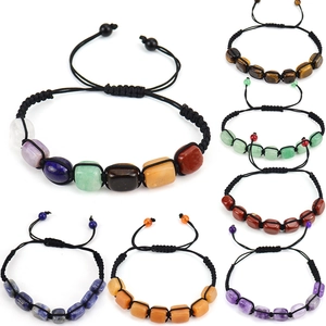 Natural Stone Handmade Woven Bracelet Rectangular Crystal Amethyst Tiger Eye Yoga Healing Adjustable Chakra Jewelry Women Men