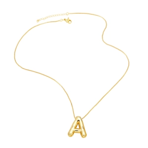 Elegant gold-plated alphabet A pendant necklace with thin chain on white background