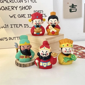 Q Version Chinese Deity Figurine Hand Carved Linden Wood God Of Wealth Guan Yu Lucky Desktop Office Home Decor Ornament