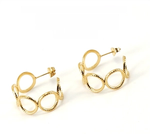Detail of 18K gold stainless steel earrings featuring hollow spiral twisted texture