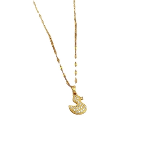 Luxe titanium steel duck necklace featuring pavé zircon accents on a sleek gold chain