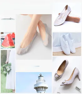 Detail of ultra-thin light grey ice silk invisible socks for summer low-cut shoes